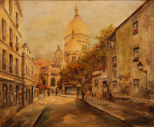 This oil on canvas Paris street scene painting by Maurice Utrillo could bring $80,000-$100,000. Image courtesy of Elite Decorative Arts.